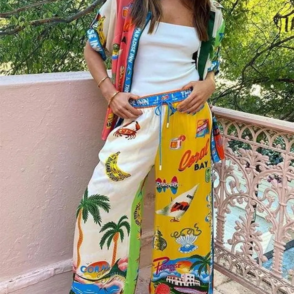 Colorful Tropical Print Women's Pants